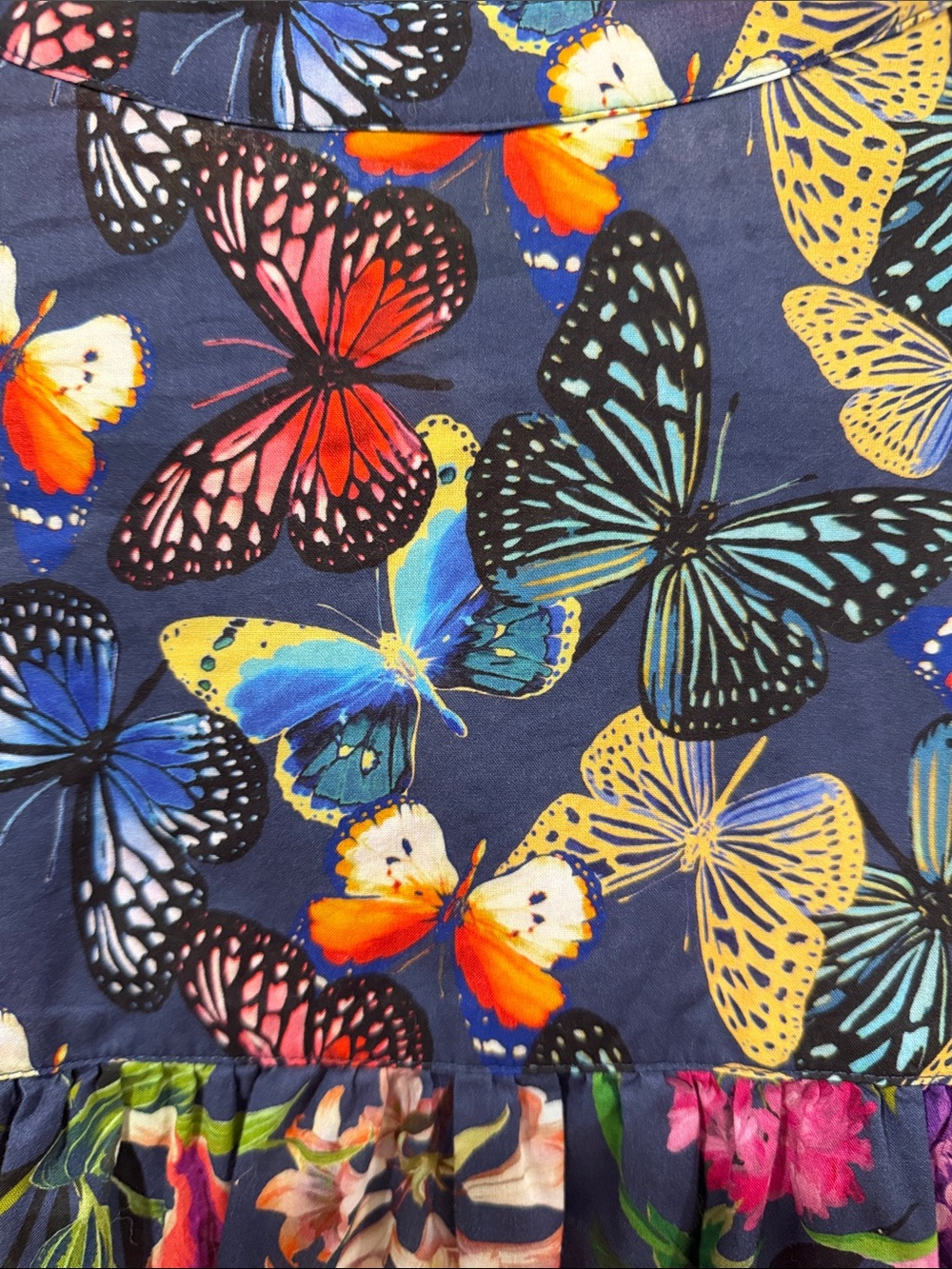 Johnny Was Navy Floral Button-Front Blouse with Butterfly Print - Picture 4 of 7